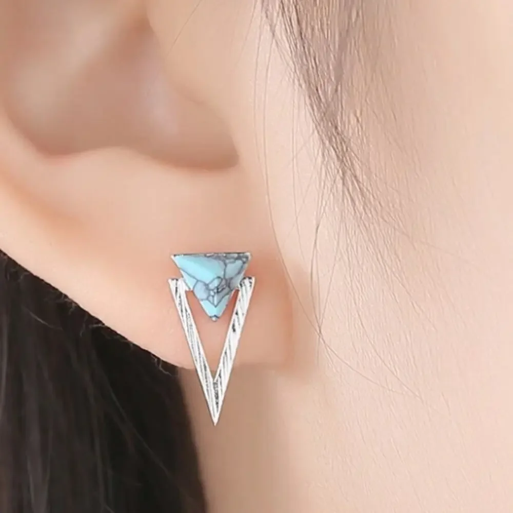 NEW sterling silver and turquoise triangle stud drop earrings jewelry B23A